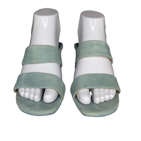 ZARA Women Sandals Size 6.5 (37) baby blue chunky 2.25" heels - Picture 2 of 14